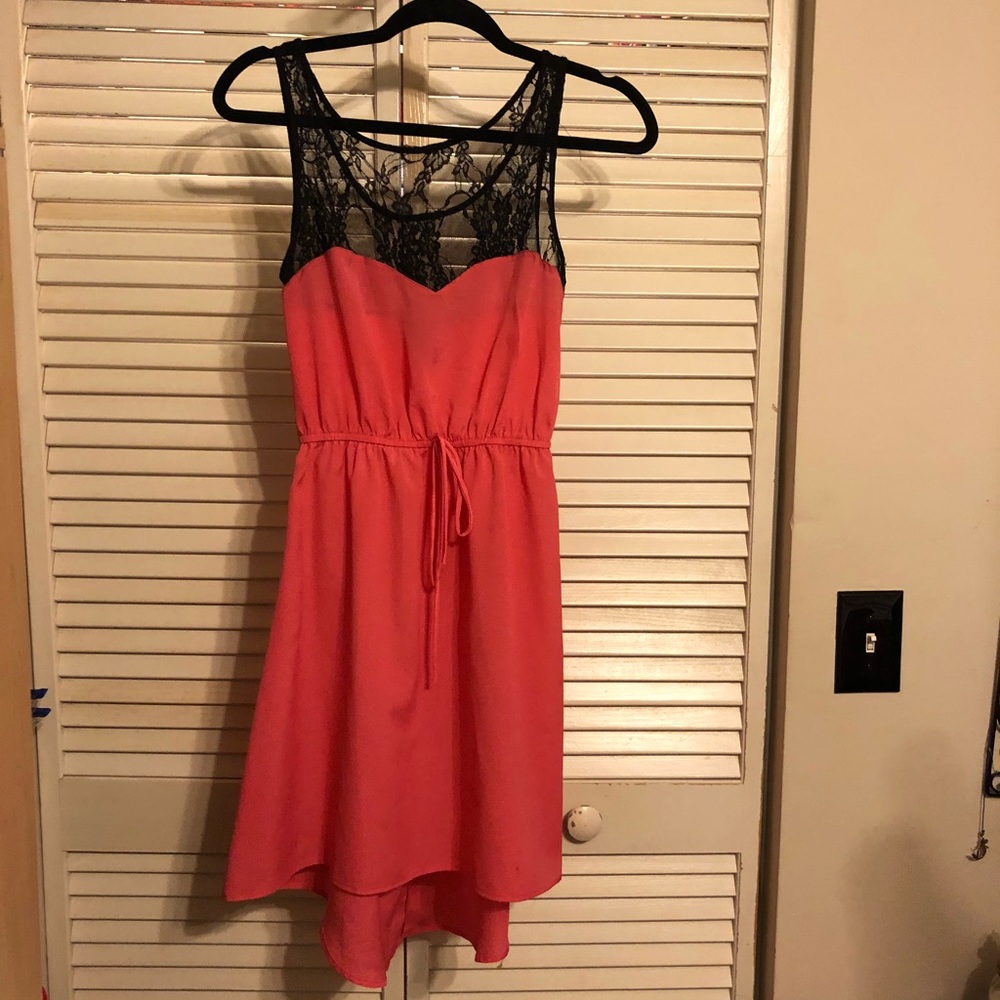 Pink & Black Lace High Low Dress